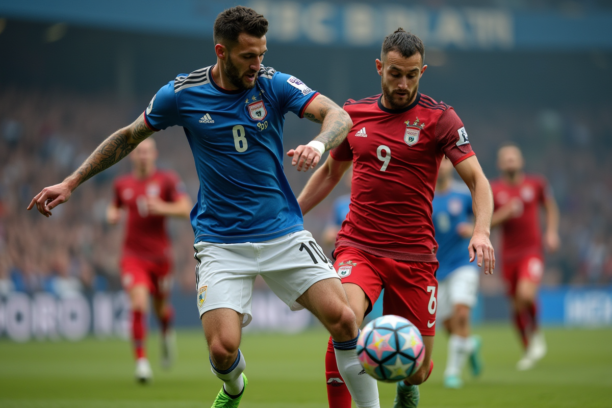Joueur en duel lors d un match de football européen