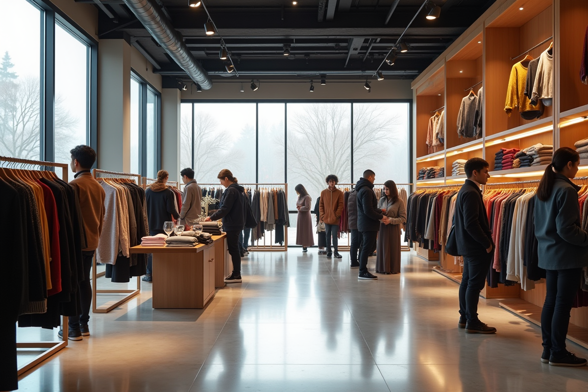 Intérieur d une boutique de mode élégante avec clients