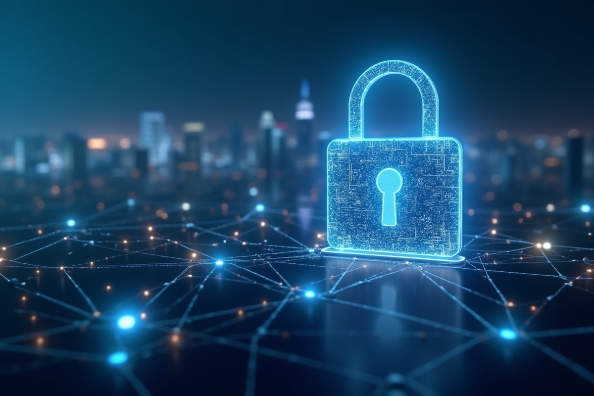 Cadenas numérique flottant dans un réseau futuriste