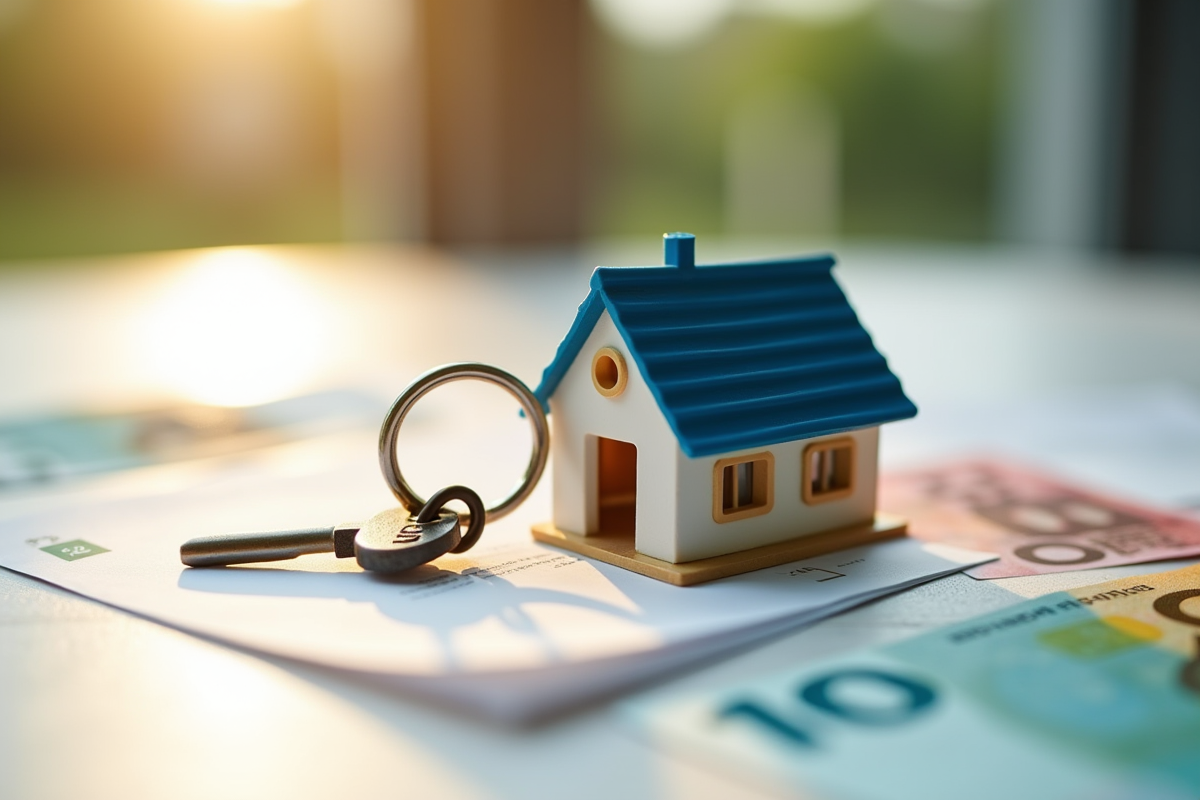 Clé de maison avec contrat de prêt immobilier et billets d