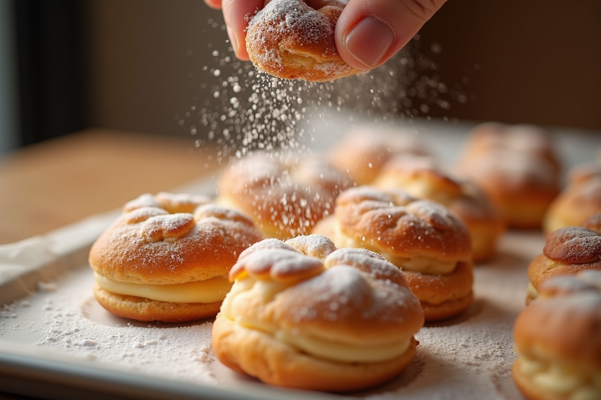 Gros plan sur choux craquelin saupoudré de sucre