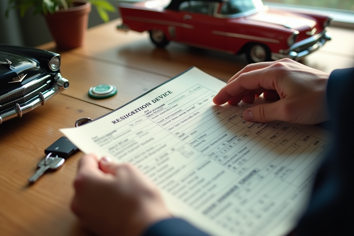 Mains tenant documents de voiture ancienne avec badge