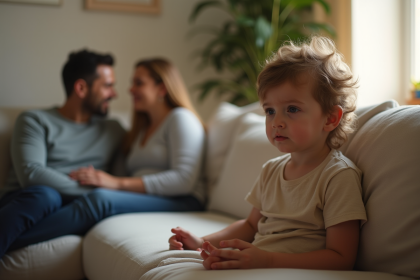 Jeune enfant pensif dans la famille recomposée