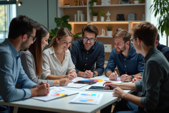 Groupe de professionnels créatifs en réunion dans un bureau moderne