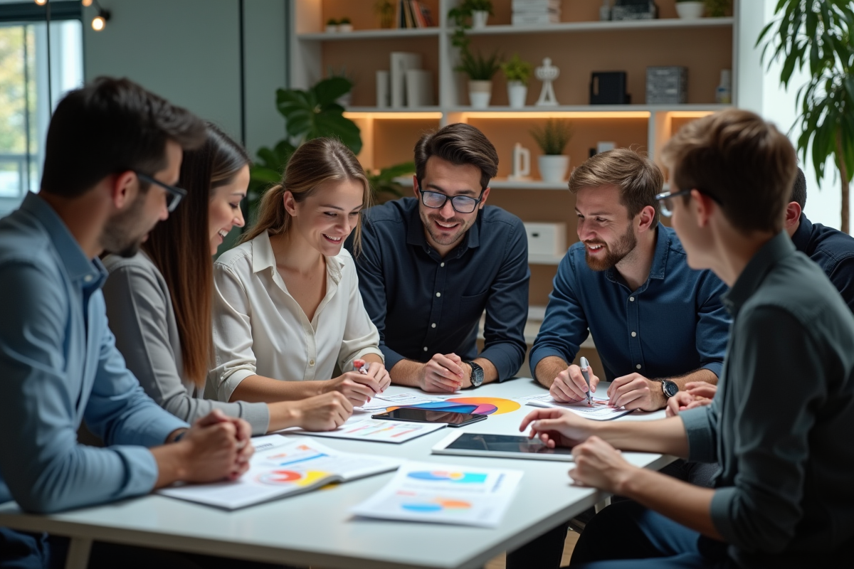 Groupe de professionnels créatifs en réunion dans un bureau moderne