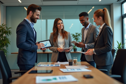 Groupe de professionnels discutant des tendances ESG en entreprise