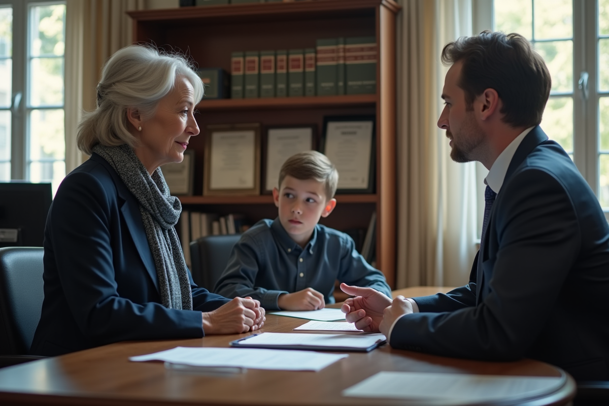 Famille rencontrant un officiel dans un bureau municipal français