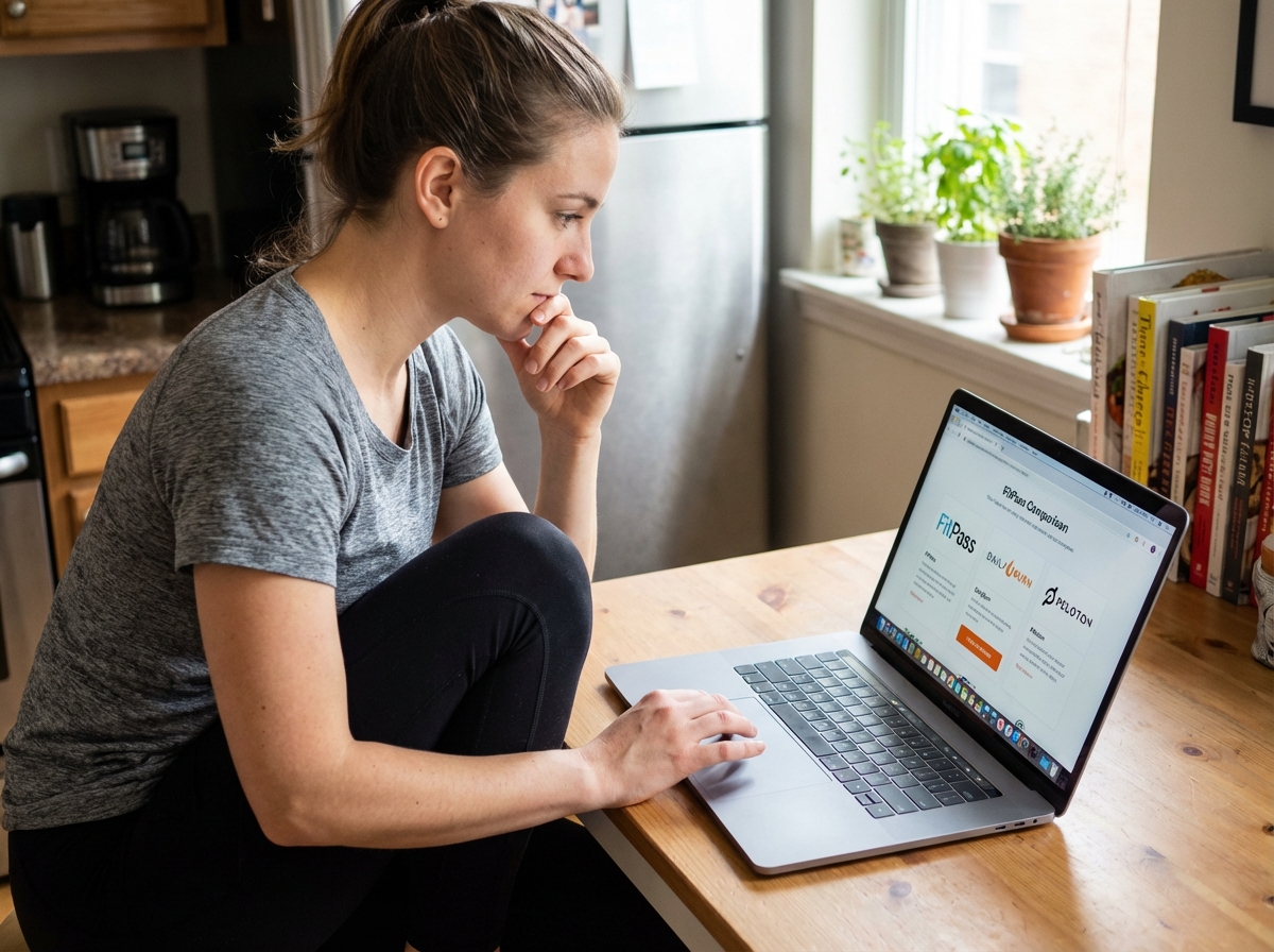 Jeune femme en leggings et t-shirt dans une cuisine moderne