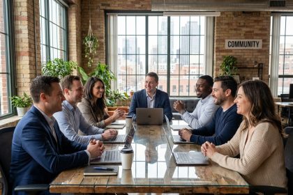 Groupe divers d'IT professionnels en réunion moderne