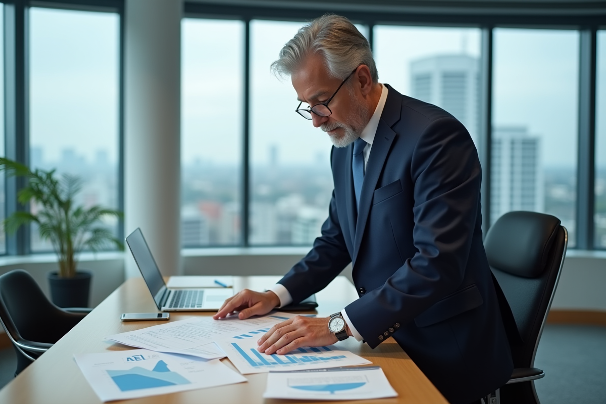 Homme d'affaires en costume dans un bureau moderne