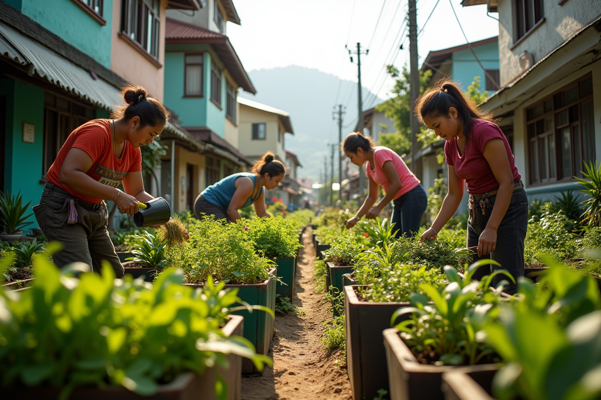 Groupe de personnes dans un jardin communautaire aux Philippines