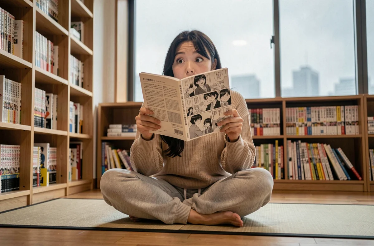 Jeune femme découvrant avec surprise les révélations du scan One Piece chapitre 1143 chez elle