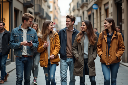 Groupe de jeunes adultes dans une rue urbaine animée
