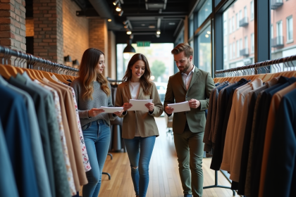 Groupe de jeunes adultes dans une boutique de mode urbaine