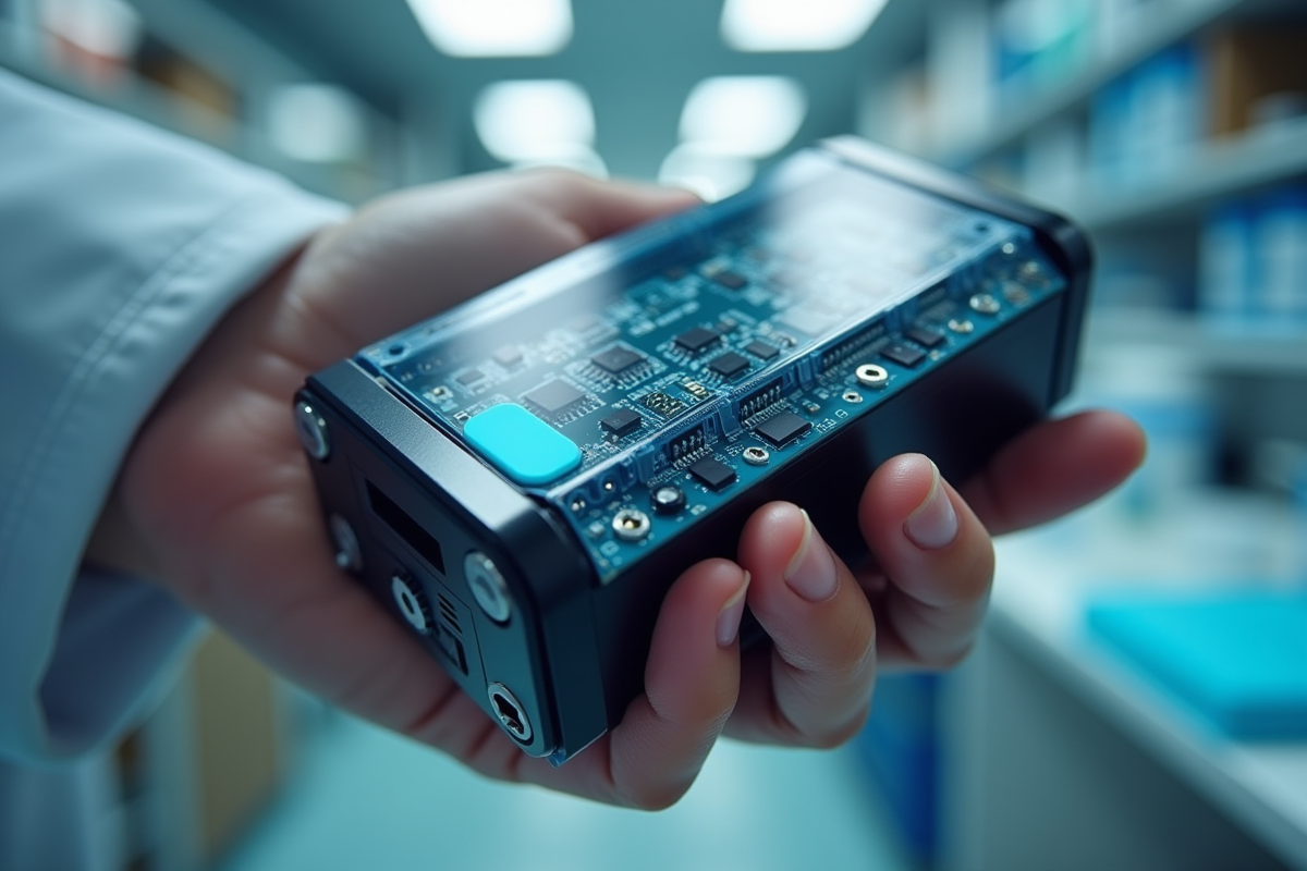 Main tenant une batterie lithium haute capacité dans un laboratoire