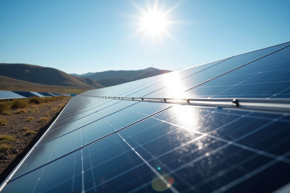 Panneaux solaires réfléchissant la lumière dans une ferme solaire