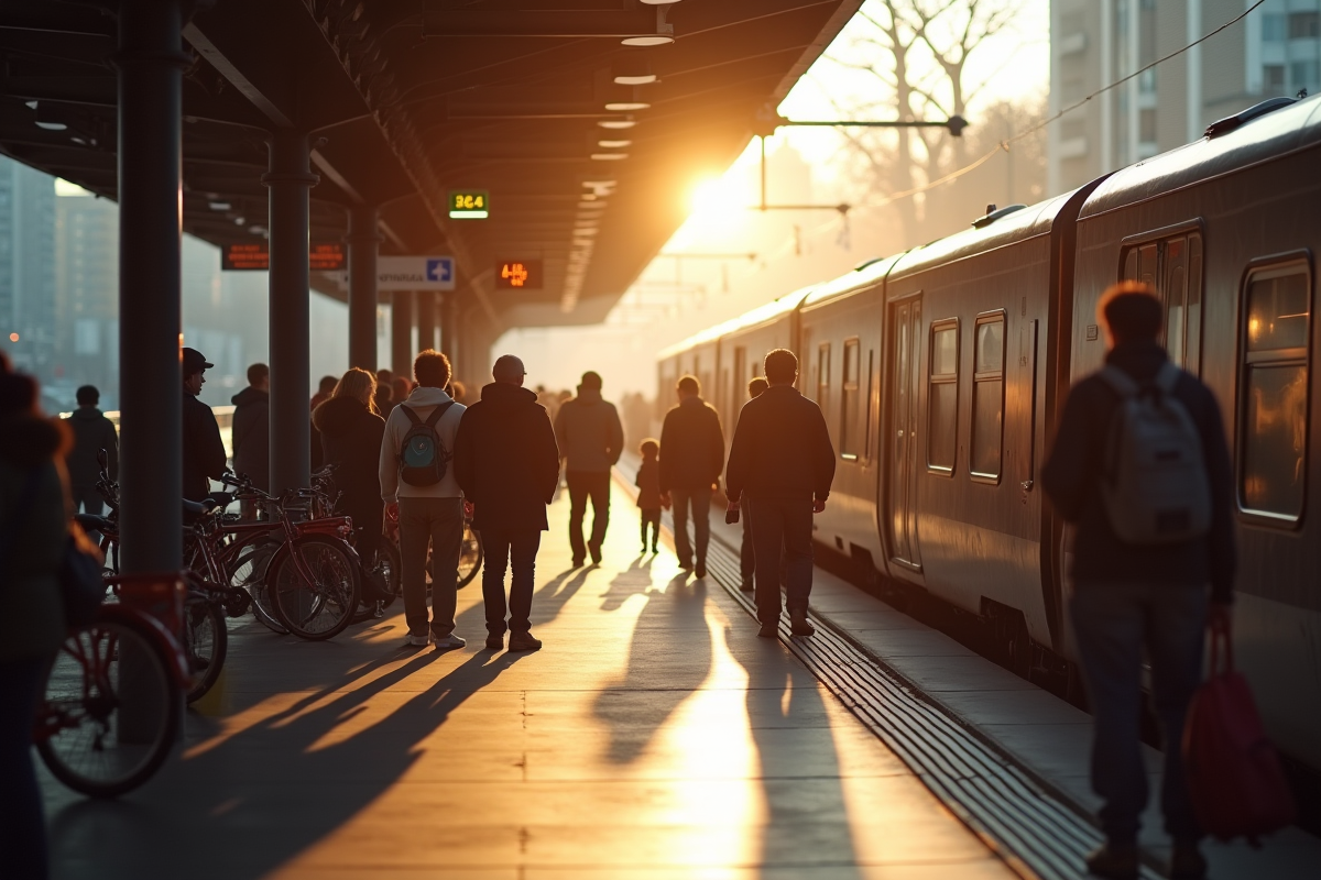 Commutateurs attendant dans une gare urbaine bondée le matin