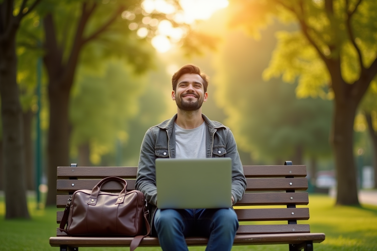 Personne détendue assise sur un banc dans un parc ensoleillé