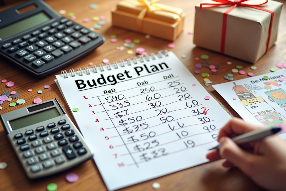 Plan de budget pour anniversaire 50 ans avec calculatrice et invitations