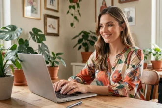 Personne utilisant un ordinateur portable pour discuter en ligne et rencontrer des gens via un site de chat communautaire