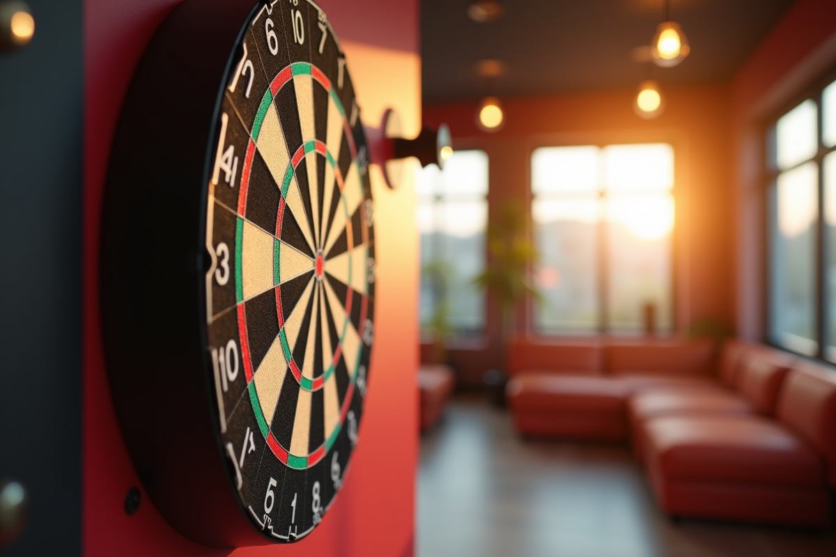 Salle de jeu moderne avec dartboard connecté en lumière naturelle